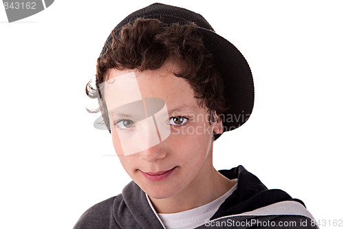 Image of Cute boy, with a cap, smiling