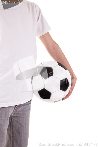 Image of body of a boy holding a soccer ball