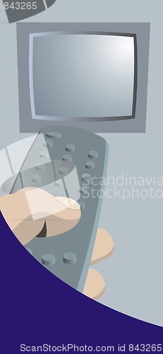 Image of Hand with remote control and TV screen