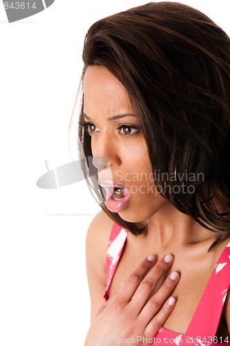 Image of Worried shocked African woman