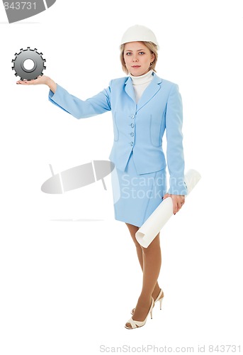 Image of Adult woman offering construction solution
