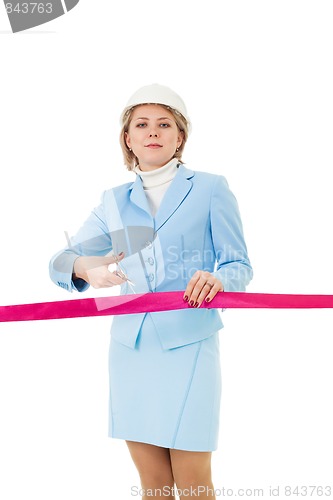 Image of cutting red ribbon - opening building