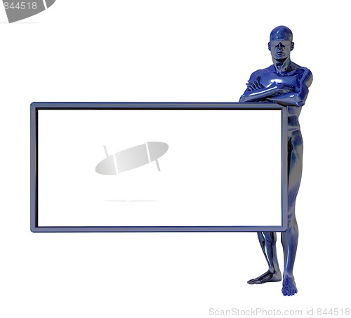 Image of blue man figure and white board