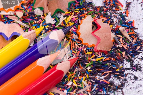 Image of Multicolor pencils and shavings