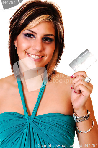 Image of Smiling young girl with her credit card.