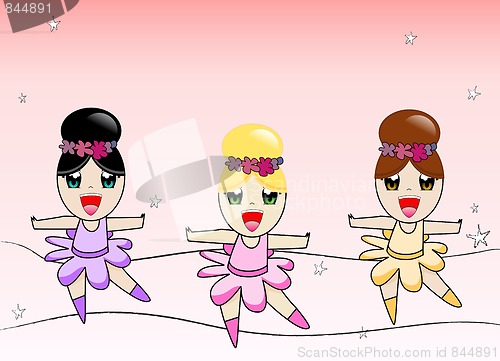 Image of Three cute ballerinas on pink background