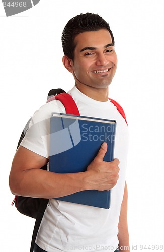 Image of Ecstatic ethnic student smiling exuberantly