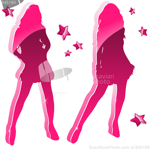 Image of Glossy Pink Women Silhouettes with Stars