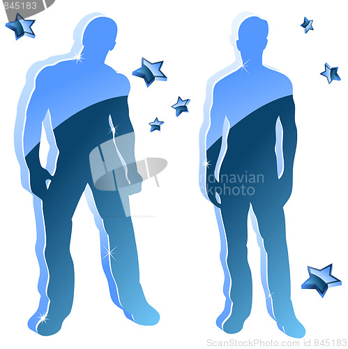Image of Sexy boy blue glossy silhouettes with stars. 