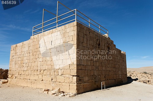 Image of Ruins of ancient stone tower in desert