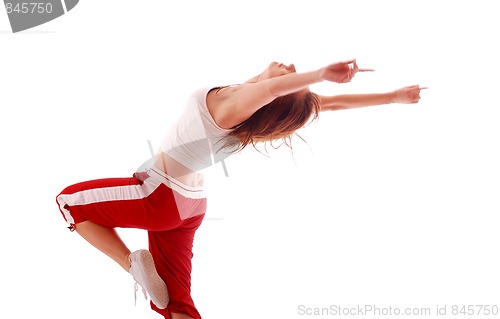 Image of attractive teenage dancing over white background