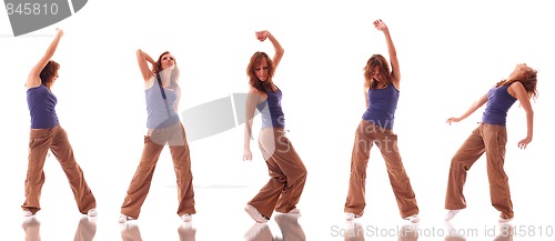 Image of attractive teenage dancing over white background