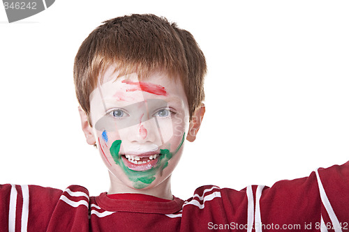 Image of Children playing with paint, with painted face