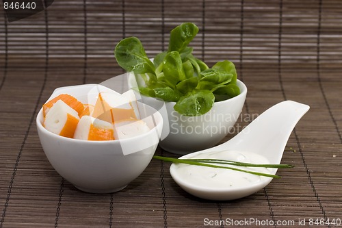 Image of surimi tzatziki and salad