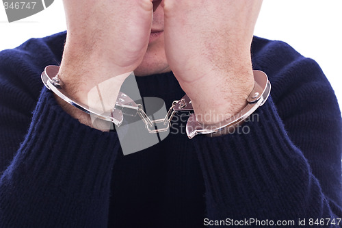 Image of Arms on the face, with a handcuffs on the hands