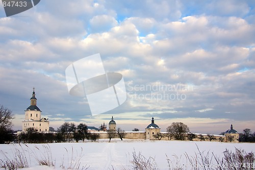 Image of Monastery in winter landscape