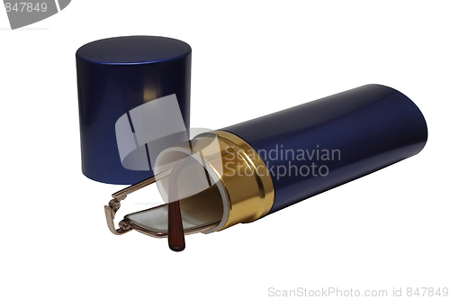 Image of Blue glasses case on white background