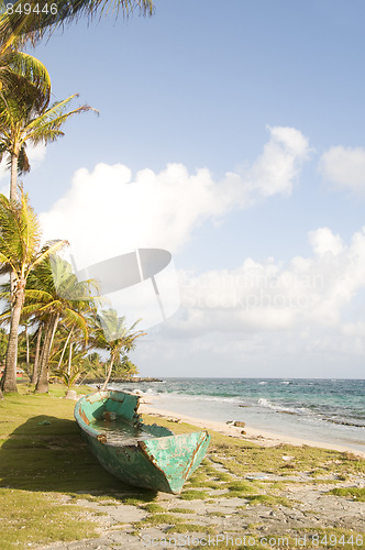 Image of old fishing kayak boat by caribbean sea  corn island nicaragua