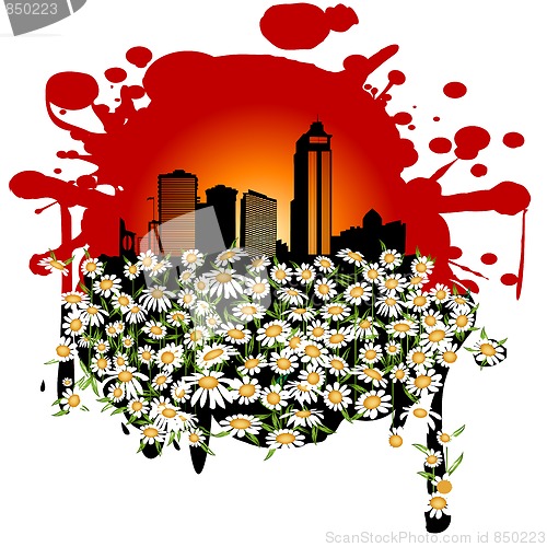 Image of flowers and skyscrapers
