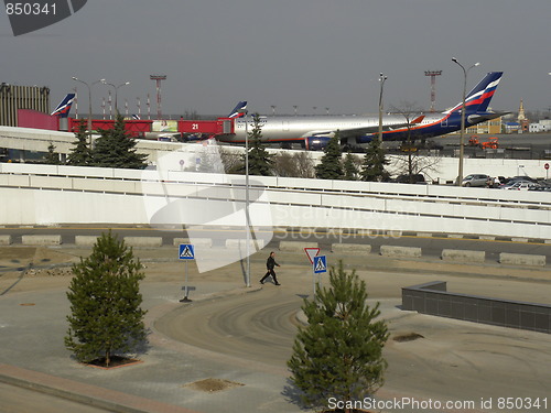 Image of Russia. Moscow. International airport Sheremetyevo. 15 April 2010.  Air-liner of Aeroflot  