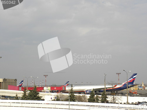 Image of Russia. Moscow. International airport Sheremetyevo. 15 April 2010.  Air-liner of Aeroflot  