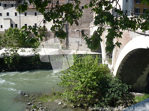 Image of Italy. Rome. Tiber Island and The Pons Fabricius  