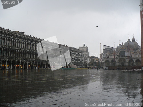 Image of Italy. Venice. Saint Mark's Basilica under the downpour  