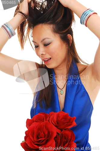 Image of Asian girl pulling her hair.