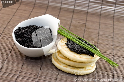 Image of caviar and pancakes