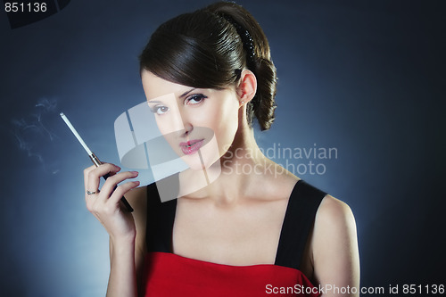 Image of Smoking woman in red