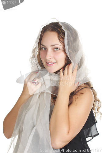 Image of Young woman in white shawl