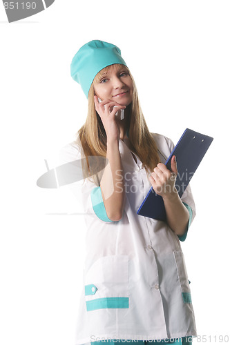 Image of Smiling doctor with cellphone