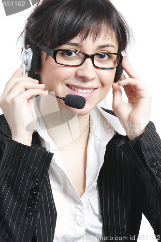 Image of Brunette businesswoman with headset