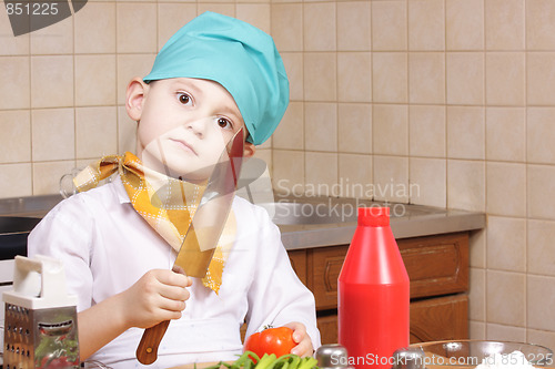 Image of Cook with knife and tomato