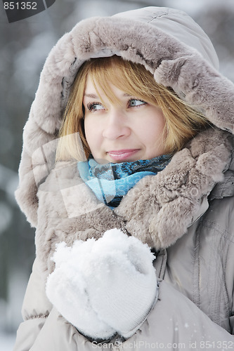 Image of Blond woman with snow
