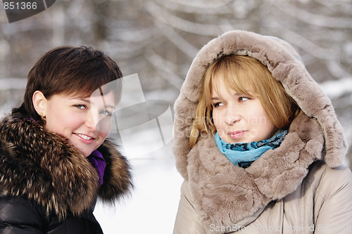 Image of Two young women in frosty day