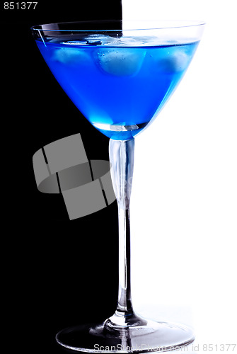 Image of Blue cocktail with ice cubes