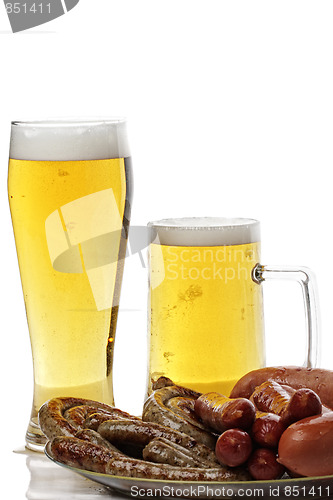 Image of Grilled sausages and beer