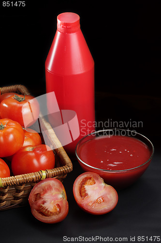 Image of Red bottle and tomatoes