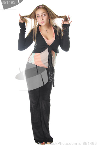 Image of Sportswoman touching hair