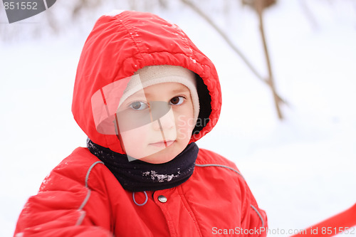 Image of Little kid in red jacket