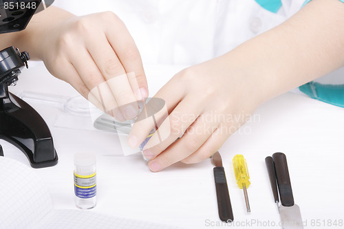 Image of Researchers hands with various objects