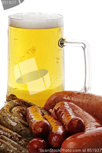 Image of Sausages and mug of beer