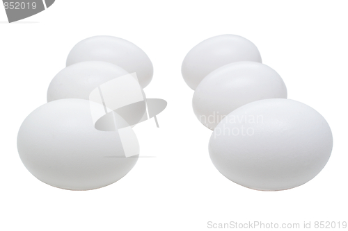 Image of Six eggs isolated on white background