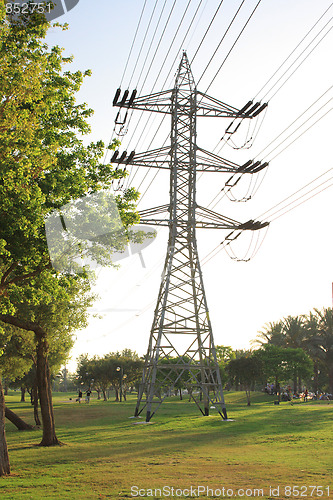 Image of Electricity. Pillar against the blue sky