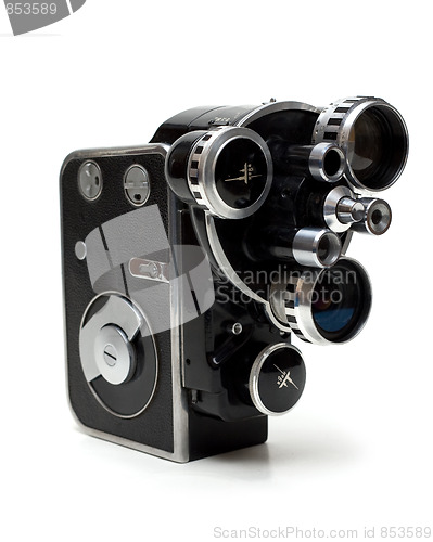 Image of Old movie camera 16 mm with three lenses