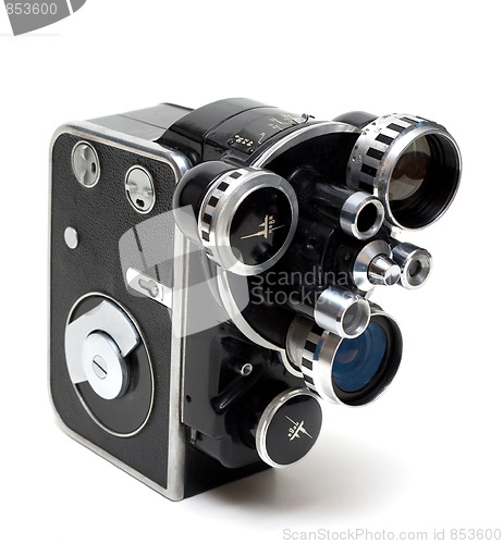 Image of Old movie camera 16 mm with three lenses