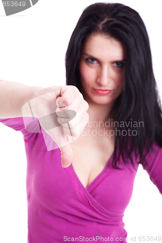 Image of Young pretty women with thumb down