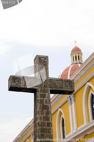 Image of the cathedral of grenada nicaragua with catholic cross