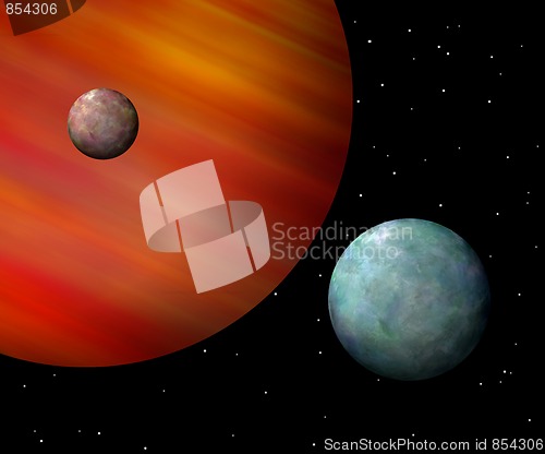 Image of Moons orbiting a reddish gas giant Horizontal